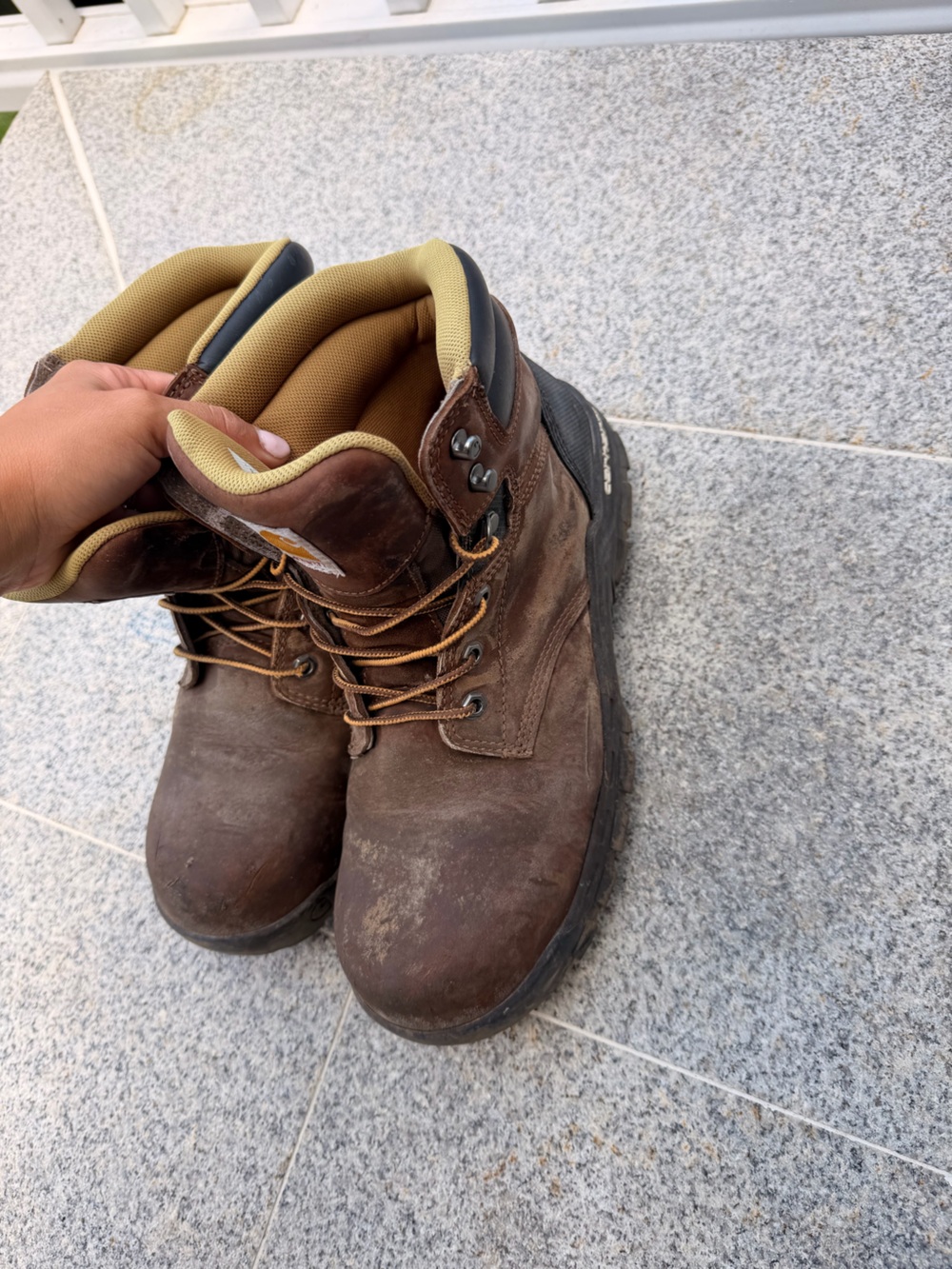 Timberland Brown Leather Work Boots with Tan Collar